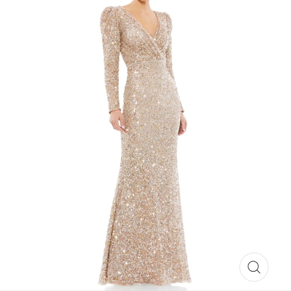 Gold Sequin V-Neck Long Sleeve Evening Gown
